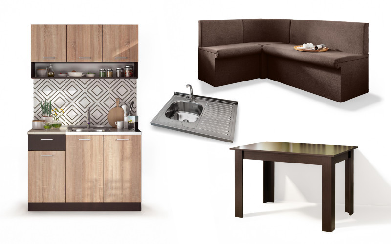 Set de bucatarie Lora, wenge + stejar sonoma + maro  1