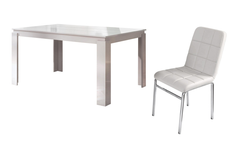Masa dining Fenix 160 + 4 scaune Boril, alb lucios + alb  1