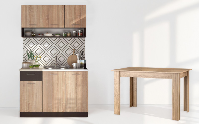 Bucatarie Lora 5 mini + masa dining Doni, wenge + stejar sonoma  1