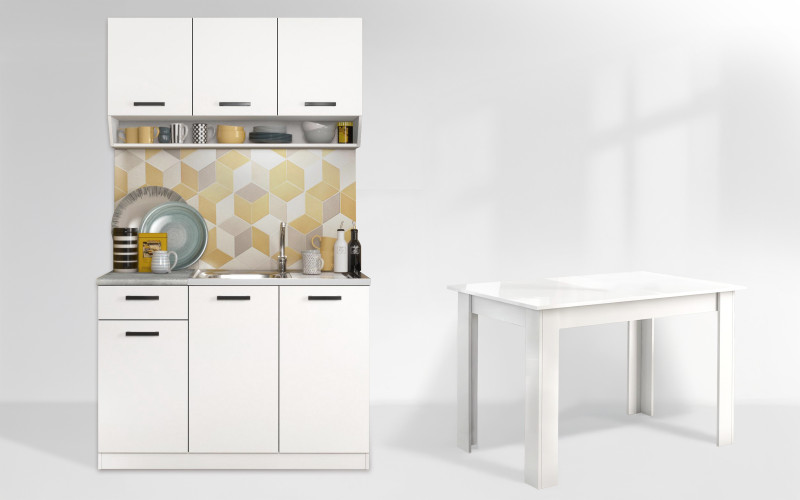 Bucatarie Areta Colore + masa dining Doni, alb mat + alb lucios  1