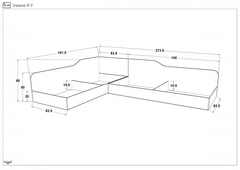 Paturi pe colt 82/190 cu lada Valens,   2