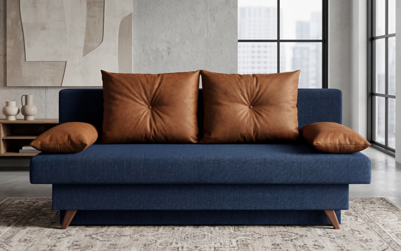 Canapea extensibila Victorio, albastru inchis + maro  1