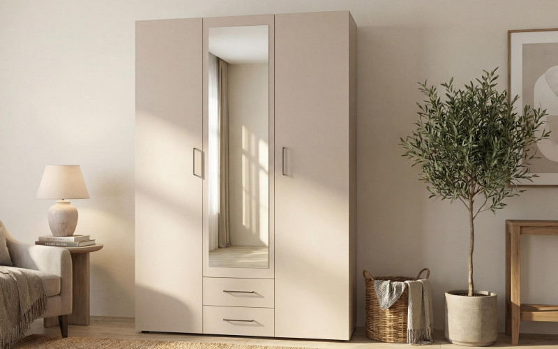 Dulap cu trei usi, sertare, oglinda si bara Bruno M 1, casmir  1