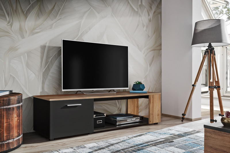 Modul TV Fontera, stejar votan + negru mat  1
