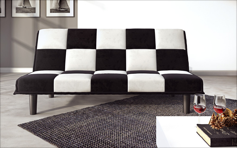 Canapea extensibila click- clack Aragon, alb + negru  1