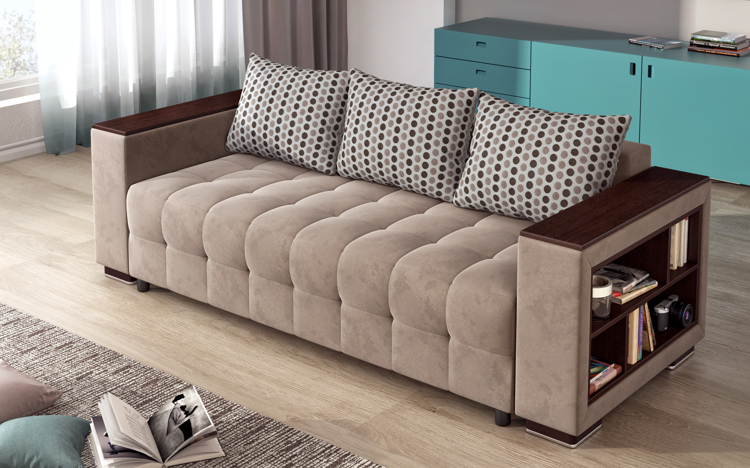 Canapea extensibila Melvin + brat mini etajera, bej inchis  4