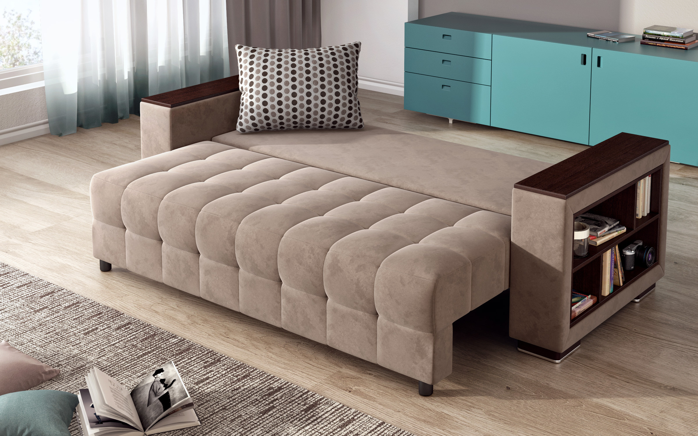 Canapea extensibila Melvin + brat mini etajera, bej inchis  5