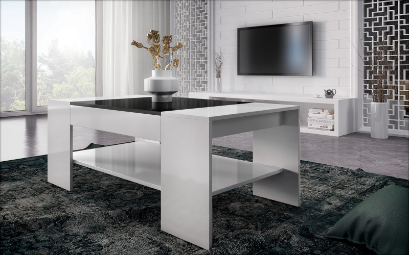 Masuta de cafea Sima, alb + negru lucios  1