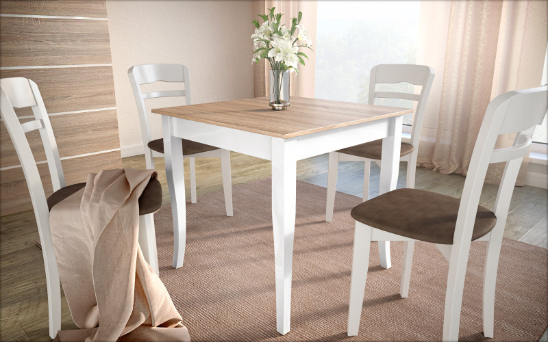 Masa dining Amada, alb lucios + stejar sonoma  1