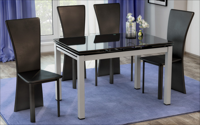 Masa dining cu blat de sticla Emiliana /extensibila/, neagra  1
