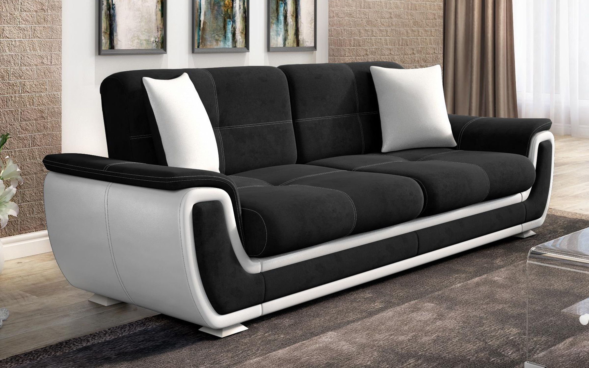 Canapea extensibila Princess II + mecanism click-clack, negru + piele alba  2