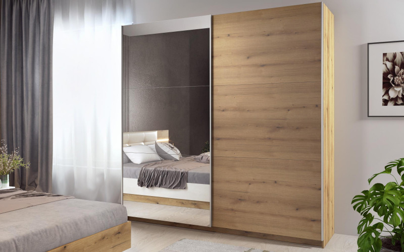 Dulap cu usi glisante Alinor, stejar evoc + Silk  1
