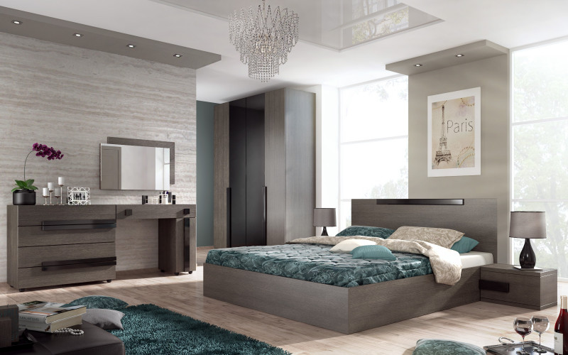 Спальный гарнитур под матрас 164/190 Катерина, дуб антрацит + черный глянец  1