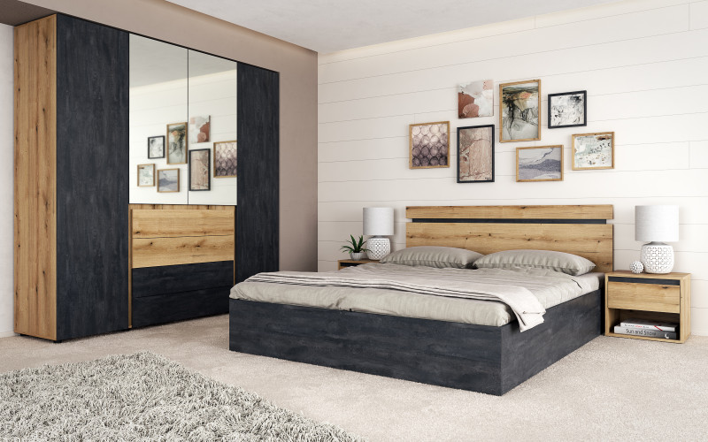 Set dormitor 160/200 Naxos  + saltea, stejar evoc + Magma  1