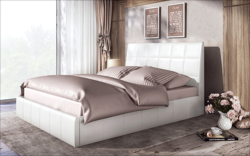 Кожаная двуспальная кровать 160/200 Калина, белый  1