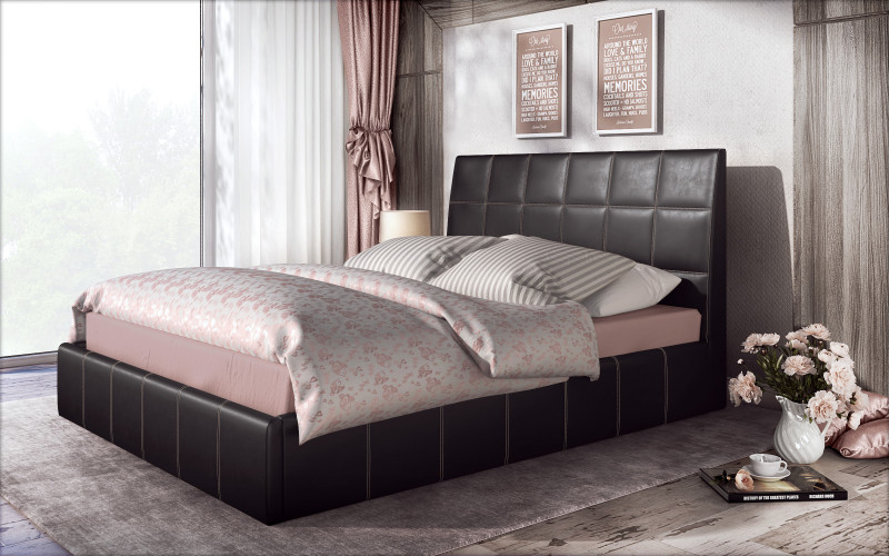 Кожаная двуспальная кровать 160/200 Калина, черный  1