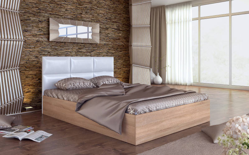 Кровать под матрас 120/200 Магдалена, дуб сонома + белая кожа  1