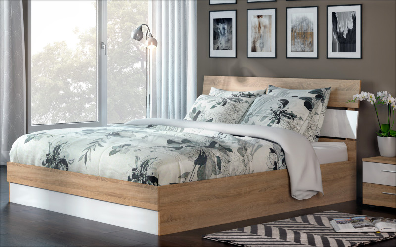 Pat dublu 160/200 Medeea, stejar sonoma + alb lucios  1