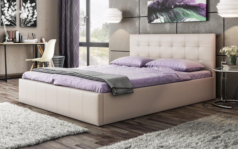 Pat dublu Destiva + saltea Neo Dream 160/200, piele bej  1