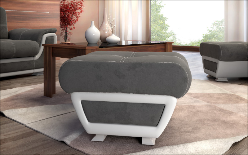 Taburet Princess II, gri + piele alba  1