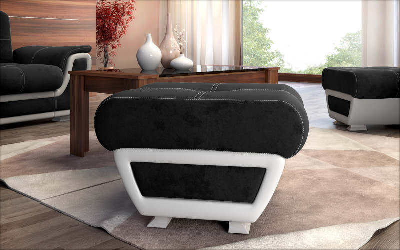 Taburet Princess II, negru + piele alba  1