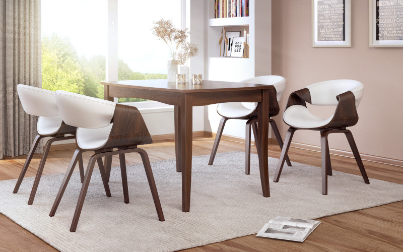 Scaun de masa Bernard, nuc inchis + piele alba  1