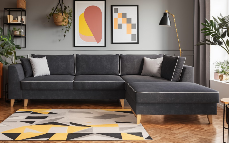 Coltar extensibil Bolonia, gri inchis + gri deschis  1