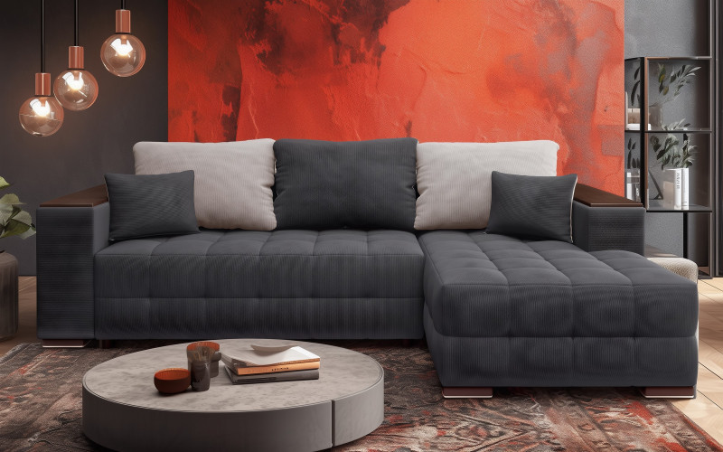 Coltar extensibil cu brat etajera Melvin Spring S, grafit + maro deschis  1