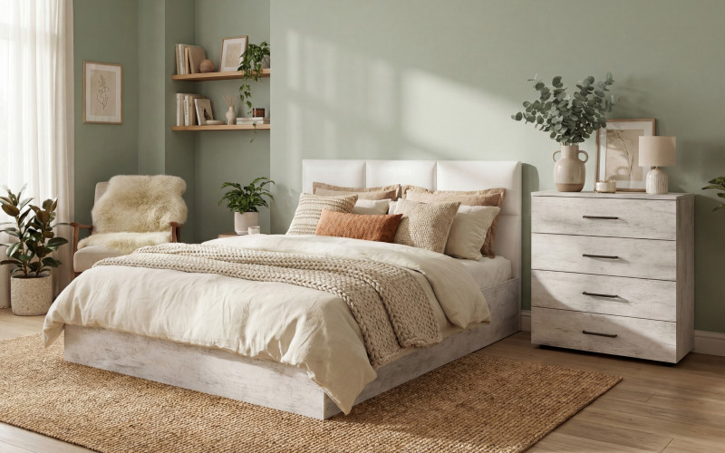 Спальный гарнитур под матрас 140/200 Эстель 4, дуб античный + белая кожа  1