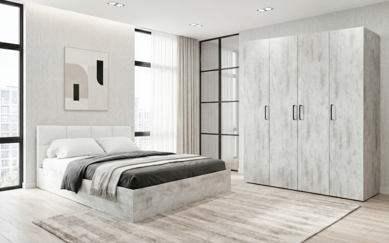 Set dormitor 160/200 Estel 2, stejar antic + piele alba  1