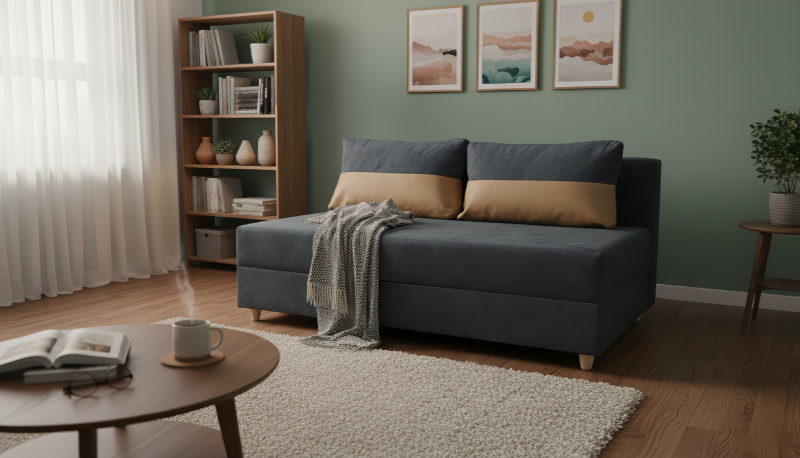 Canapea extensibila Kami, grafit + ocru  1