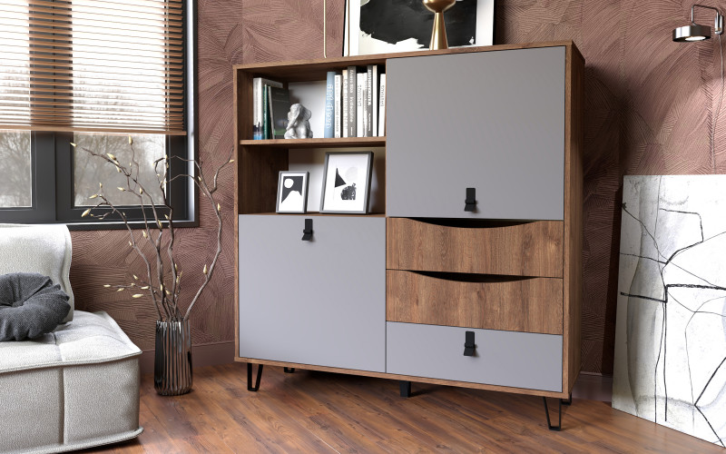 Comoda Rivera, stejar bronz + grafit gri  1