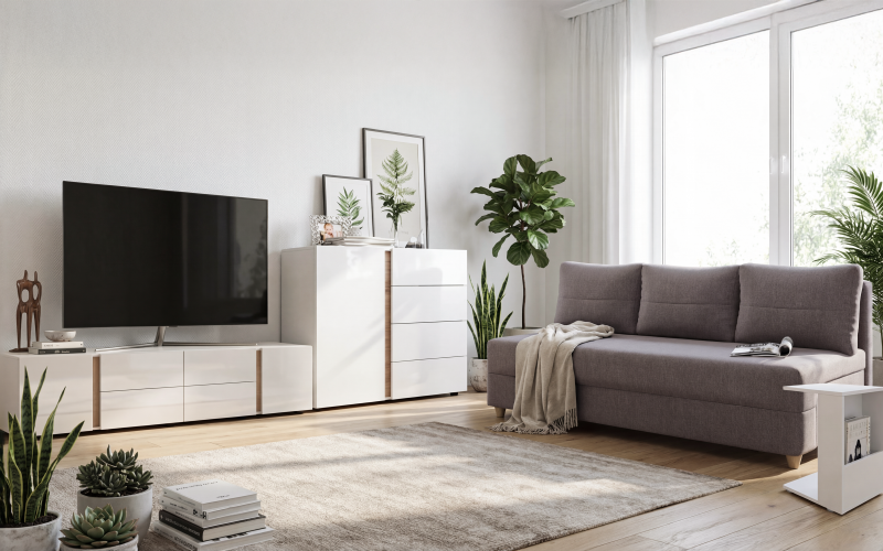 Set living Omonia, bej deschis + alb lucios + stejar sonoma + alb  1