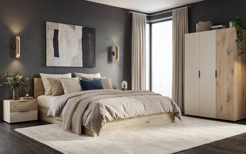 Set pentru dormitor Scandi 1, stejar scandinav deschis + Silk  1