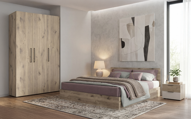 Set pentru dormitor Scandi 2, stejar scandinav deschis + Silk  1