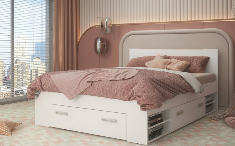 Pat dublu 160/200 + sertare Nemo, alb  1