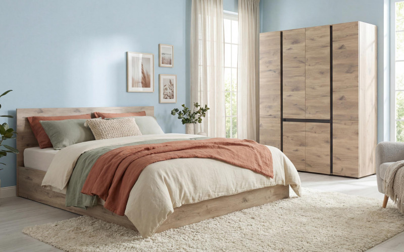 Set dormitor 180/200 Pandora, stejar scandinav deschis + antracit mat  1