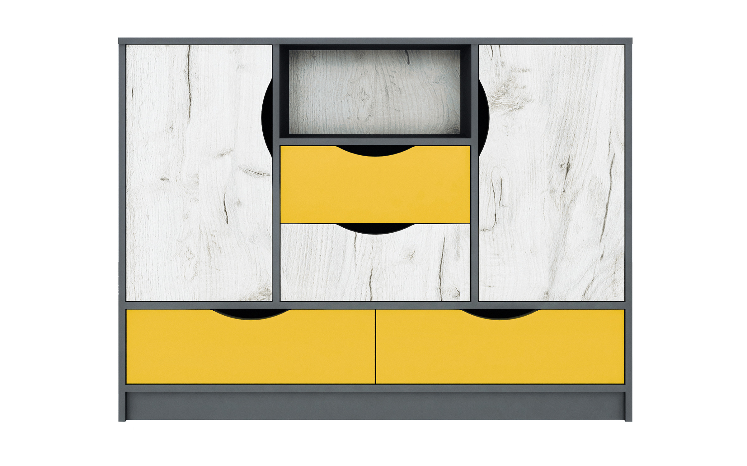 Комод Артис, серый графит + дуб крафт белый + желтый  1