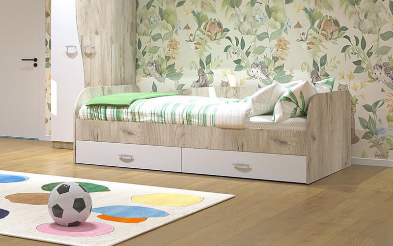 Pat Stefano + sertare, pentru saltea 120/200, stejar gri craft  1