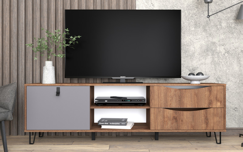Modul TV Rivera 182, stejar bronz + grafit gri  1